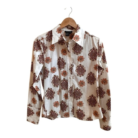 Central Park Floral Print Long Sleeve Collared Button Up Womens Size M - Picture 1 of 11